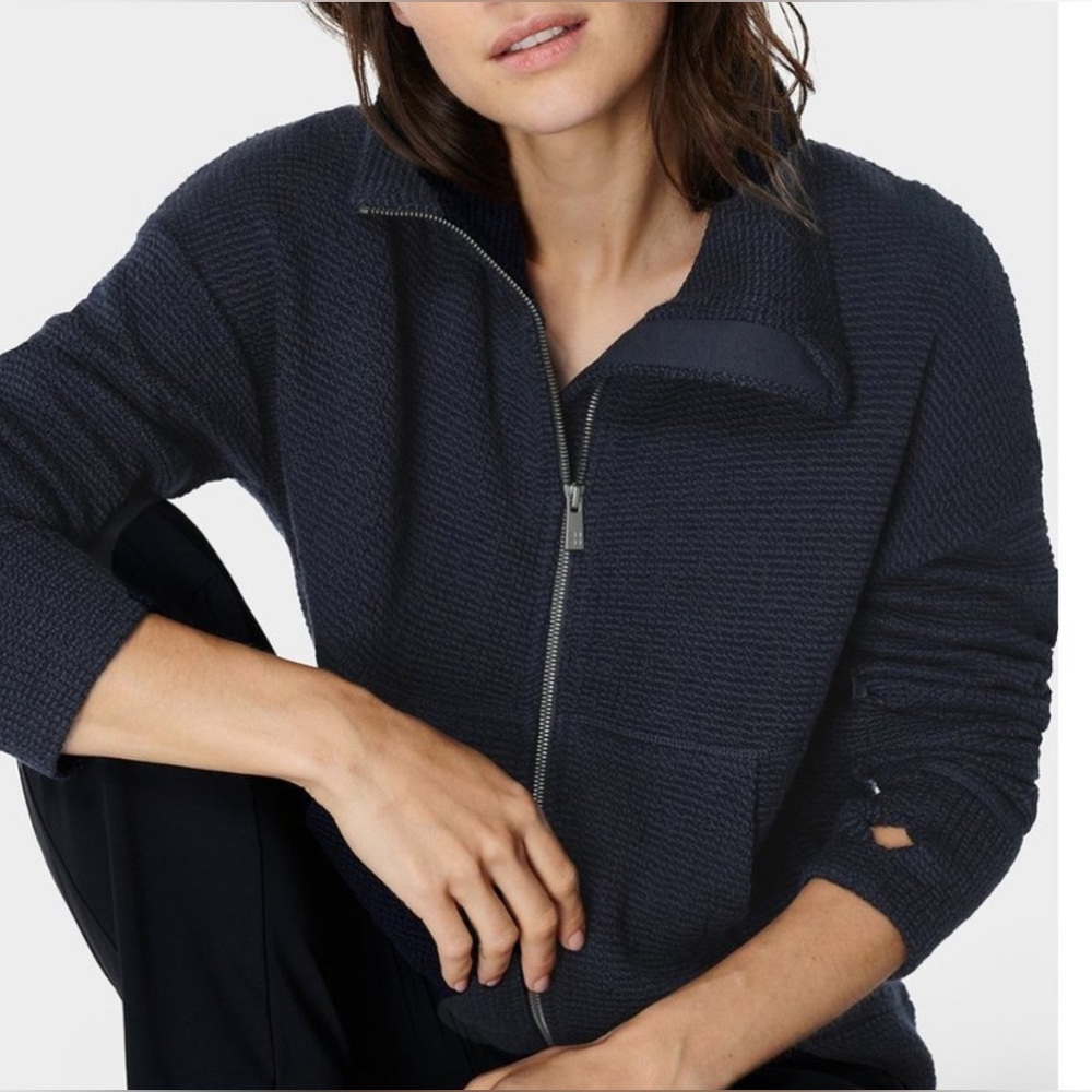 Sweaty Betty Restful Boucle Zip Through Jacket Women's XXL Blue NWT